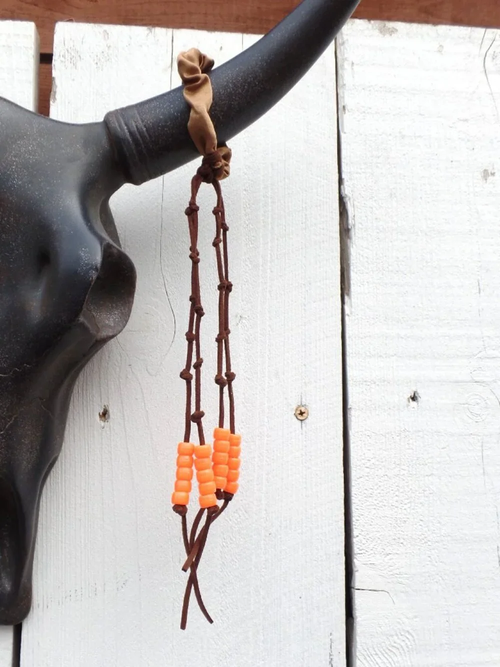 Hand Crafted SUEDE Hair Tie BEADED KNOTTED